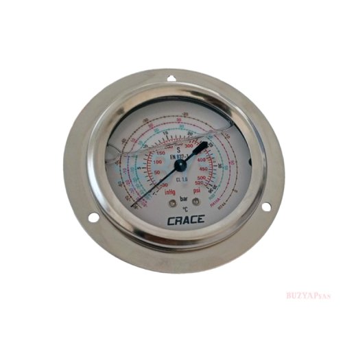 Ring Crace R32/R410/R744 Gliserinli Flanşlı Arkadan Bağlantılı Alçak Basınç Manometre Saati